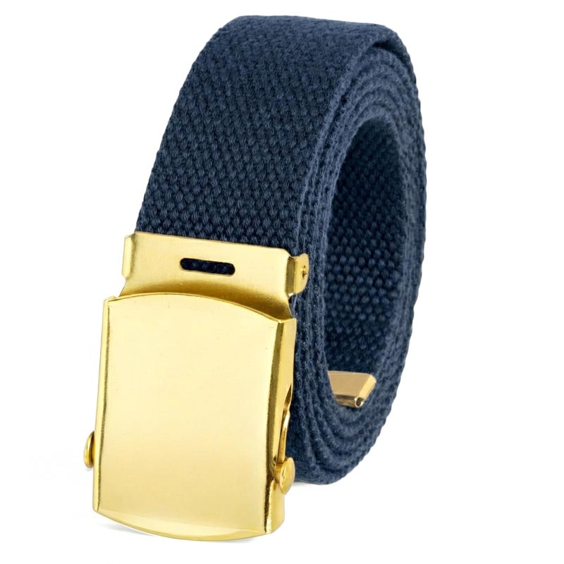 BC Belts Canvas Web Belt Military Style with Brass Buckle and Tip 54" Long Many Colors (Navy) - Image 1